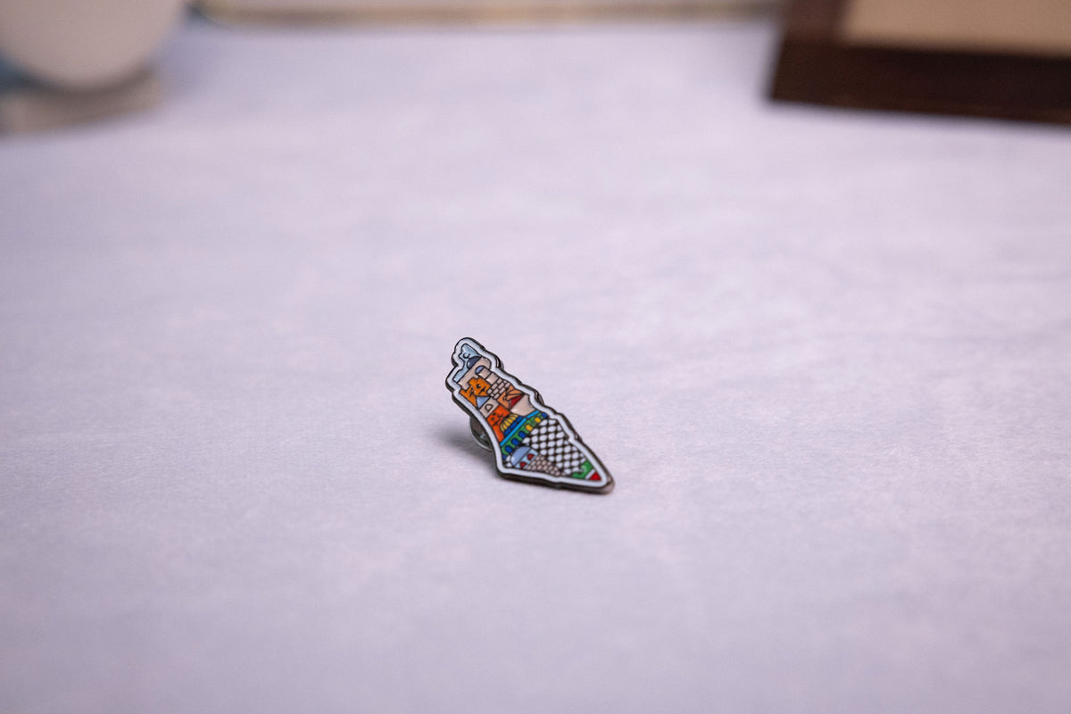 Palestine Heritage Mosaic Map Pin — studio photograph