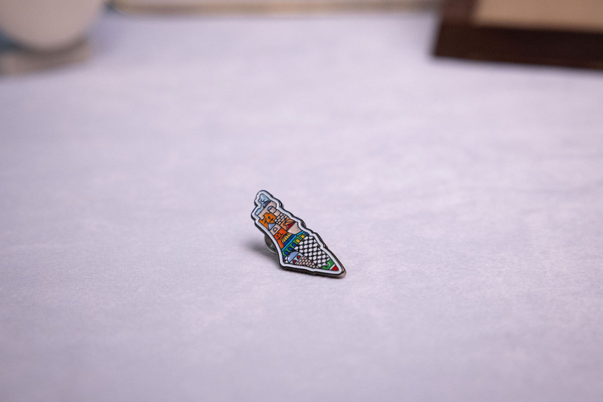 Palestine Heritage Mosaic Map Pin — studio photograph