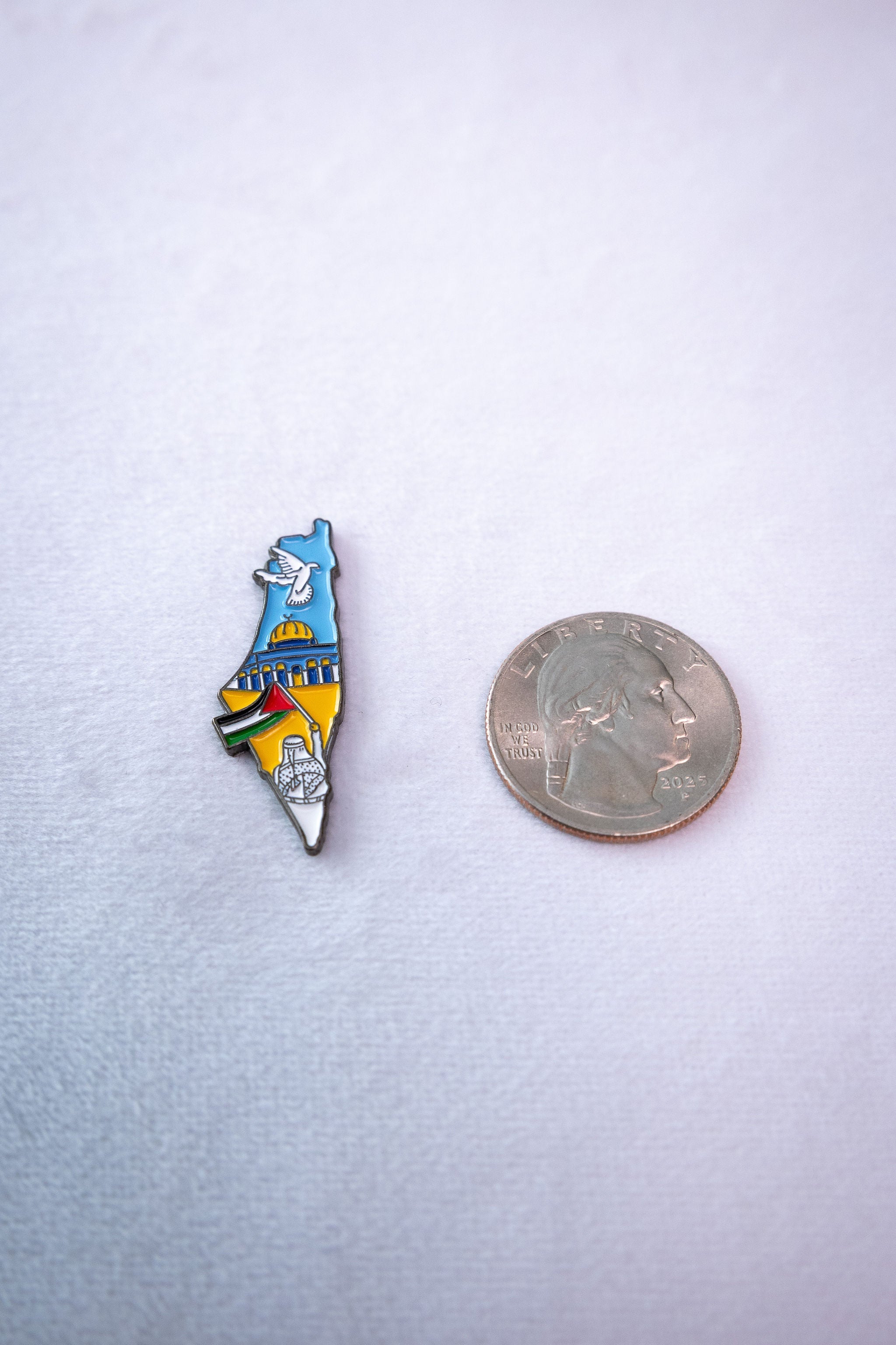 Palestine Map, Dome & Dove Sticker — scale reference