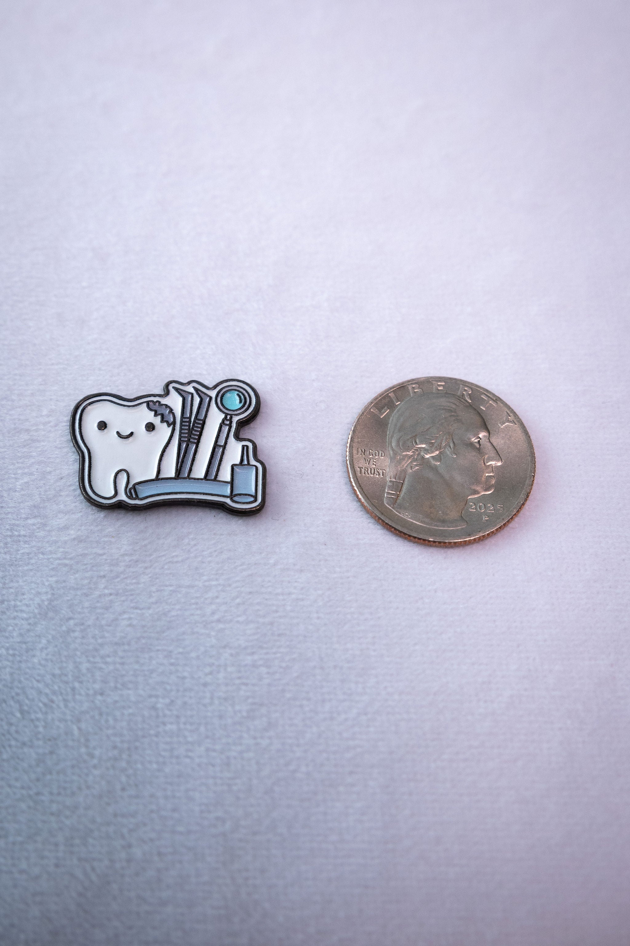 Smiley Tooth with Dental Tools Sticker — scale reference