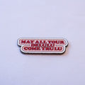 MAY ALL YOUR DELULU COME TRULU in bold red serif on a soft pink scalloped speech bubble.