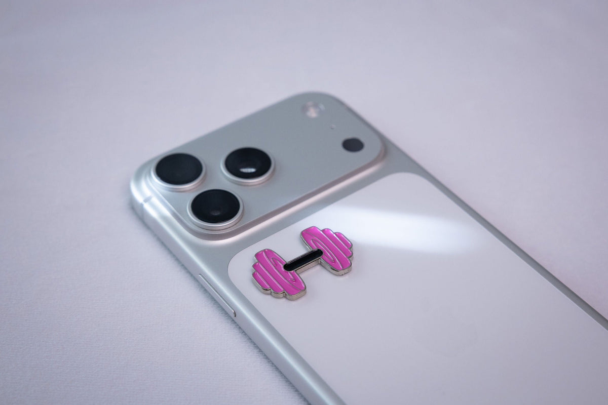 Dumbbell Gym Sticker — applied to a phone case
