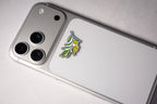 The olive branch sticker on the back of a phone.