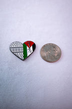 The Palestine Keffiyeh Heart sticker beside a US quarter for scale.