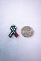 The Palestine awareness ribbon metal sticker beside a US quarter for scale.