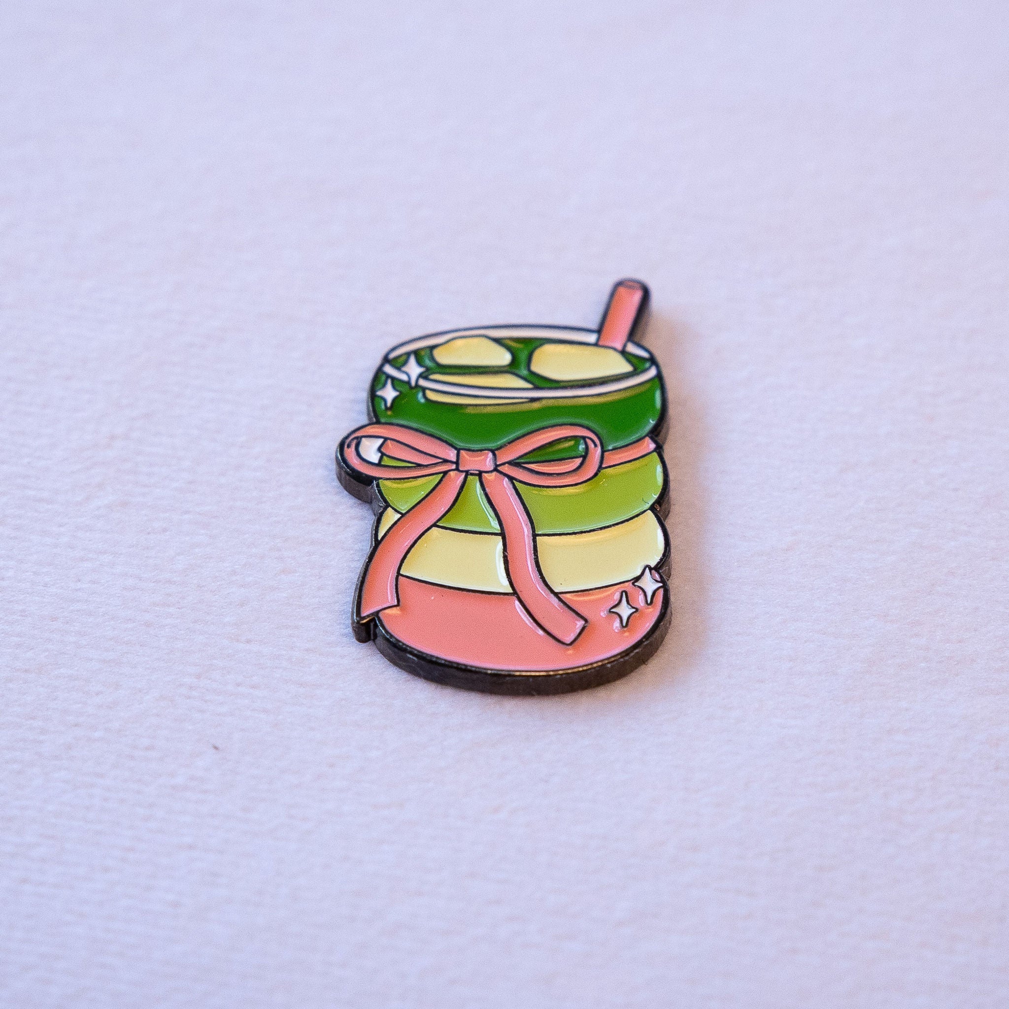 Layered Matcha Drink with Bow Sticker
