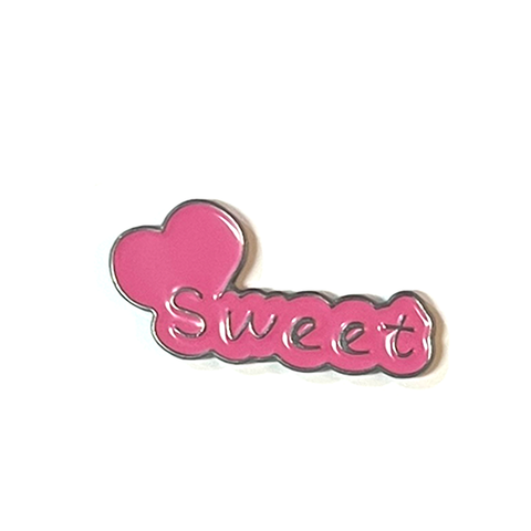 A pink heart with Sweet lettered across it in glossy script.